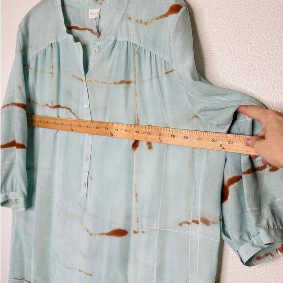 NWT Poetry Aqua Rust Tie Dye 3/4 Sleeve Front Button Mandarin Collar 12 - Picture 12 of 12